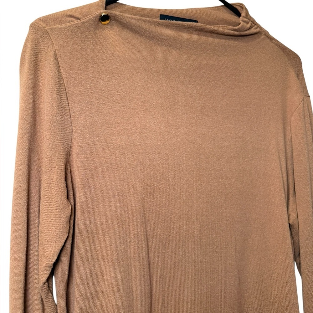 Banana Republic Draped Neck Camel Top L Minimalist Long Sleeve - Picture 2 of 8